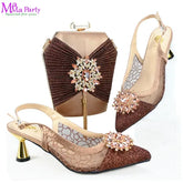 2025 Winter New Arrivals Low Heels in Coffee Italian Women Shoes and Bag Set Elegant Ladies Pointed Toe Pumps