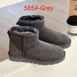 Womens Ankle Snow Boots Genuine Leather Origin Fur Shaft - 5854-Grey / 36