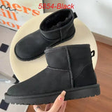 Womens Ankle Snow Boots Genuine Leather Origin Fur Shaft - 5854-black / 37