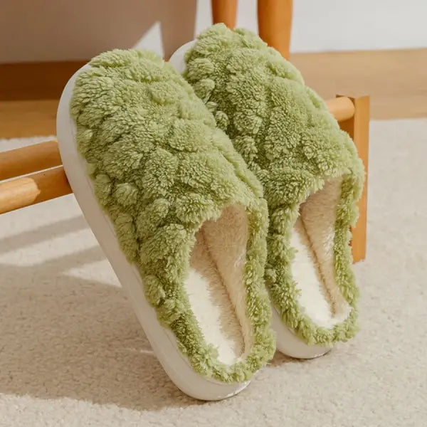 Winter Warm Plush Indoor Home Cotton Slippers - 40-41 / light green