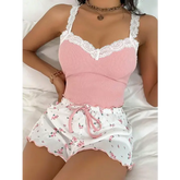 2025 women’s sexy lace lace camisole vest shorts sleepwear women’s slim fit two-piece home outfit new product pink