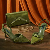 Pointed Toe High Heels Crafted PU Olive Party Shoes - Olive / 42