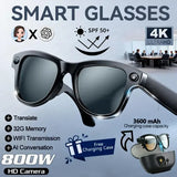 Smart glasses men 800W 4K camera 3600mAh power bank for translation - Black Sunglasses