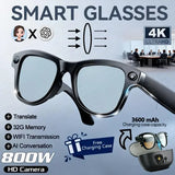 Smart glasses men 800W 4K camera 3600mAh power bank for translation - Black Blue Light