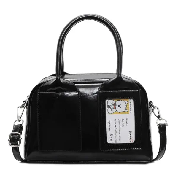 Ita shoulder bag with transparent harajuku designer pocket - Black-no card