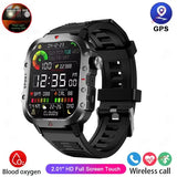 Rugged military smart watch LED flashlight for outdoor adventure - Black 2.01