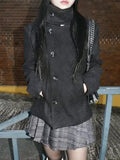 Minimalist retro stand asymmetrical button coat slim fit winter
