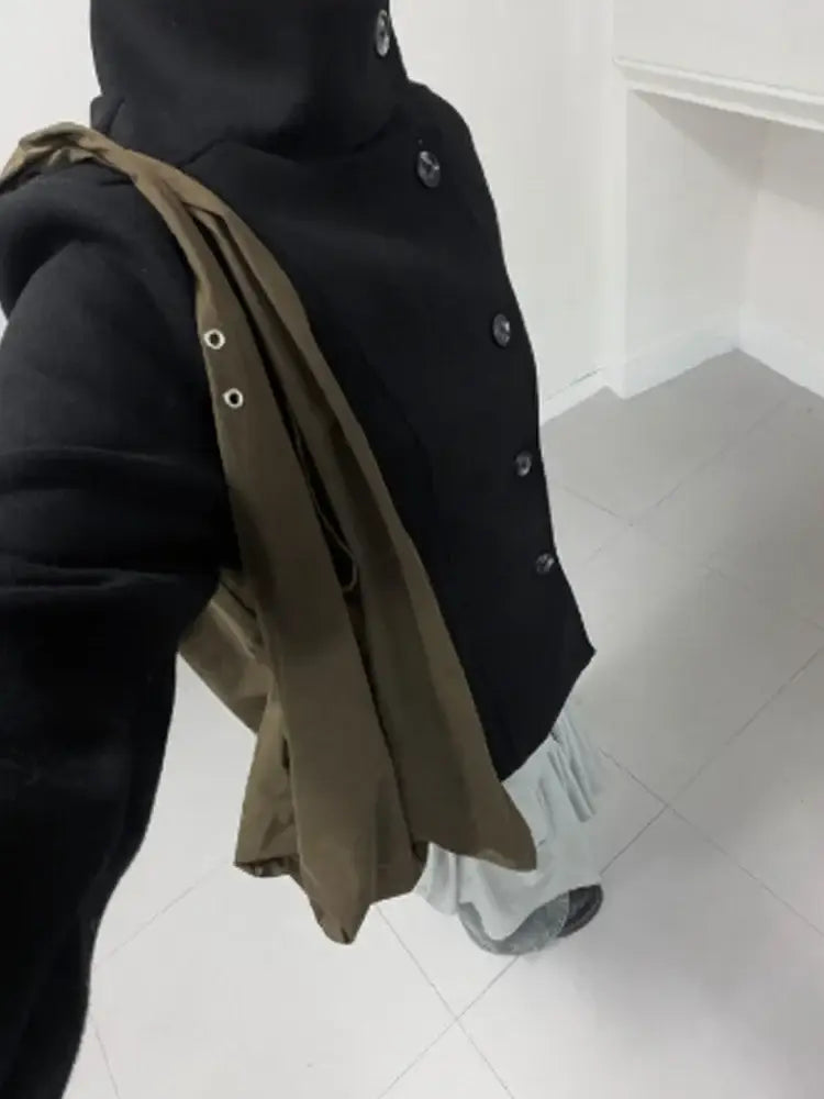 Minimalist retro stand asymmetrical button coat slim fit winter