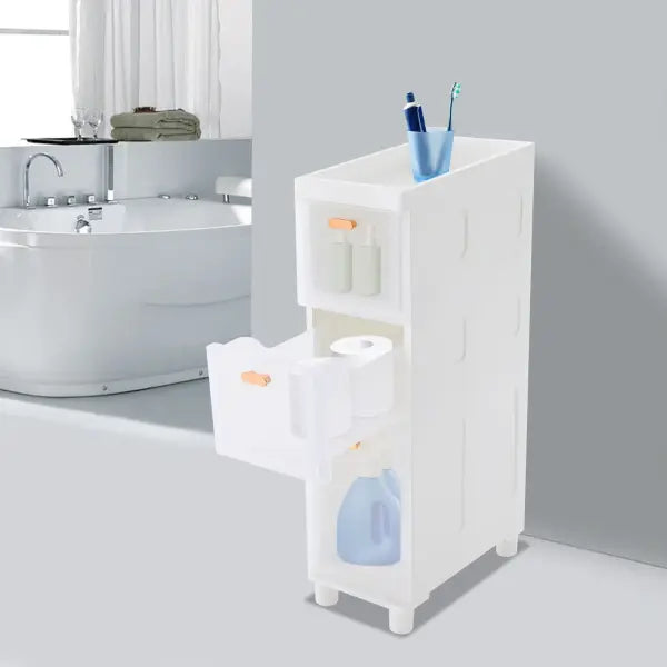 Slim Bathroom Floor Storage Cabinet - 80cm Narrow Organizer - WHITE / United States