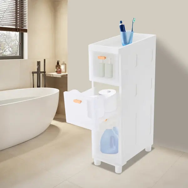 Slim Bathroom Floor Storage Cabinet - 80cm Narrow Organizer - WHITE / United States