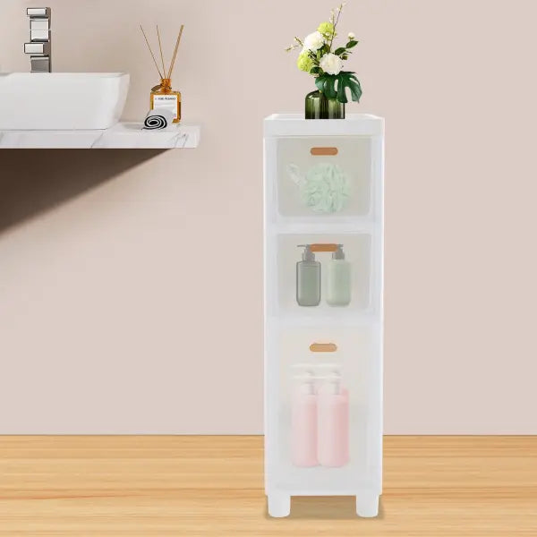 Slim Bathroom Floor Storage Cabinet - 80cm Narrow Organizer - WHITE / United States