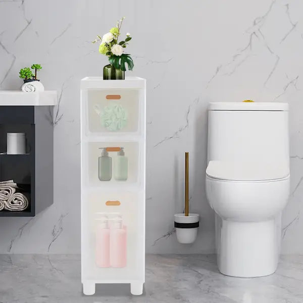 Slim Bathroom Floor Storage Cabinet - 80cm Narrow Organizer - WHITE / United States