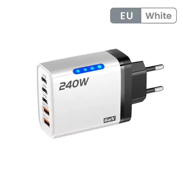 240W GaN USB C Charger 5 in 1 Adapter for Fast Charging Multi Devices - White-EU
