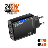 240W GaN USB C Charger 5 in 1 Fast Charging Phone Charger Power Adapter For iPhone Samsung Xiaomi Type C EU/US Plug