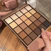 25-Color Eyeshadow Palette - Neutral Gray and Brown Earth Tones Coffee and Chocolate-Style Shades Creating a Versatile