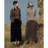 Wool Skirts Autumn Winter 100% Cashmere Knit Warm Long A-line Style