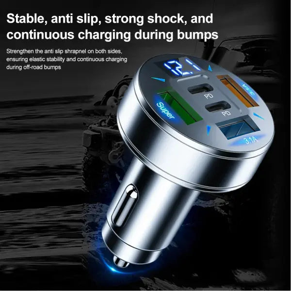 Fast Charging 5 Port Car Charger ABS with Voltage Display