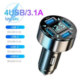 Fast Charging 5 Port Car Charger ABS with Voltage Display - 4USB