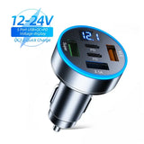 Fast Charging 5 Port Car Charger ABS with Voltage Display - With LED Light