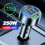 Fast Charging 5 Port Car Charger ABS with Voltage Display