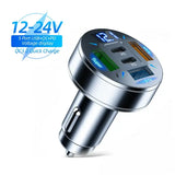Fast Charging 5 Port Car Charger ABS with Voltage Display - Without LED Light