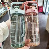 2L Water Bottle Portable Straw with Time Marker for Fitness