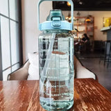 2L Water Bottle Portable Straw with Time Marker for Fitness - green