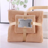 2pc bath towels coral velvet set for hotel spa - BROWN / 70x140cm 35X75CM