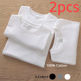 2PCS 100% Cotton T-Shirts – Unisex Solid Color Short Sleeve Loose Fit Round Neck Casual Tops
