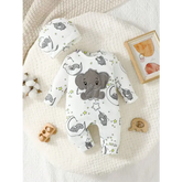 2pcs Baby Cute Cartoon Elephant Pattern Embroidery Long Sleeve Romper With Hat - 0M