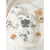 2pcs Baby Cute Cartoon Elephant Pattern Embroidery Long Sleeve Romper With Hat - 0M