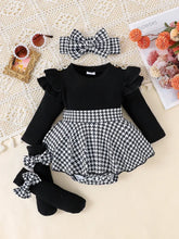 PCS Baby Girls Autumn Outfit – Cute Black Top Houndstooth Skirt & Hairband Set (0–1 Years) - black / 6-9M