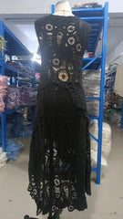 2pcs Women’s Lace Skirt Suit – V-Neck Ruffle Top & Flare Skirt - Himpall