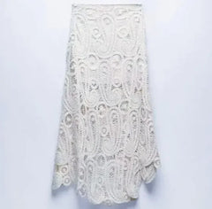 2pcs Women’s Lace Skirt Suit – V-Neck Ruffle Top & Flare Skirt - Himpall