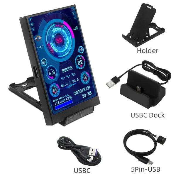 Turzx Software Type C Secondary 3.5 Inch Display for PC Monitoring - Black-Dock