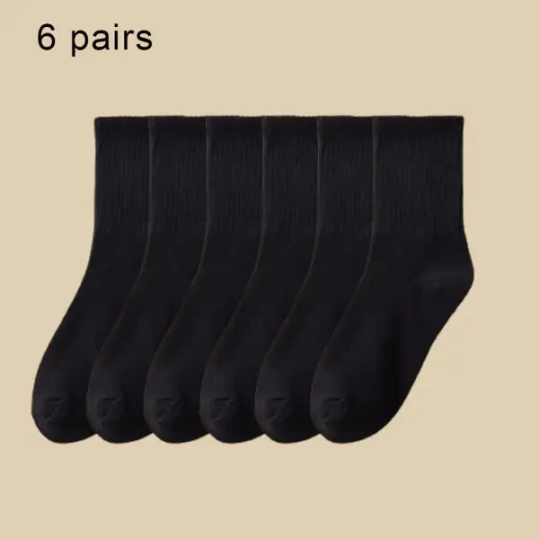 6 Pairs Women and Men Solid Colour Crew Socks 6pcs Mid Tube - 6 Pairs B / One Size