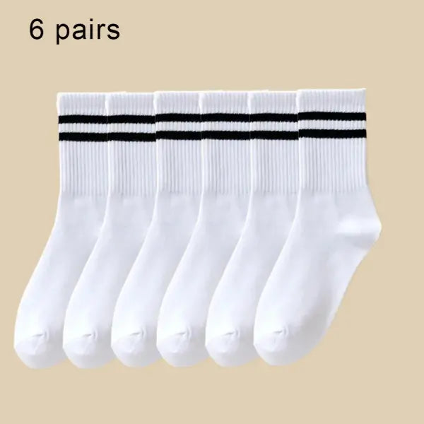 6 Pairs Women and Men Solid Colour Crew Socks 6pcs Mid Tube - 6 Pairs B / One Size