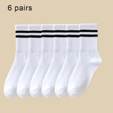 6 Pairs Women and Men Solid Colour Crew Socks 6pcs Mid Tube - 6 Pairs B / One Size