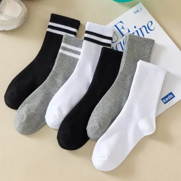 6 Pairs Women and Men Solid Colour Crew Socks 6pcs Mid Tube - 6 Pairs B / One Size