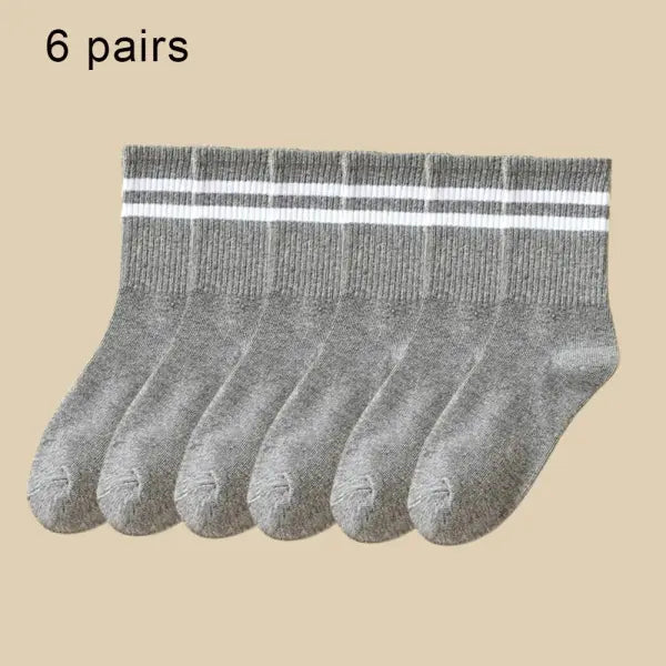 6 Pairs Women and Men Solid Colour Crew Socks 6pcs Mid Tube - 6 Pairs B / One Size