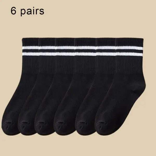 6 Pairs Women and Men Solid Colour Crew Socks 6pcs Mid Tube - 6 Pairs B / One Size