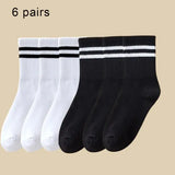 6 Pairs Women and Men Solid Colour Crew Socks 6pcs Mid Tube - 6 Pairs B / One Size