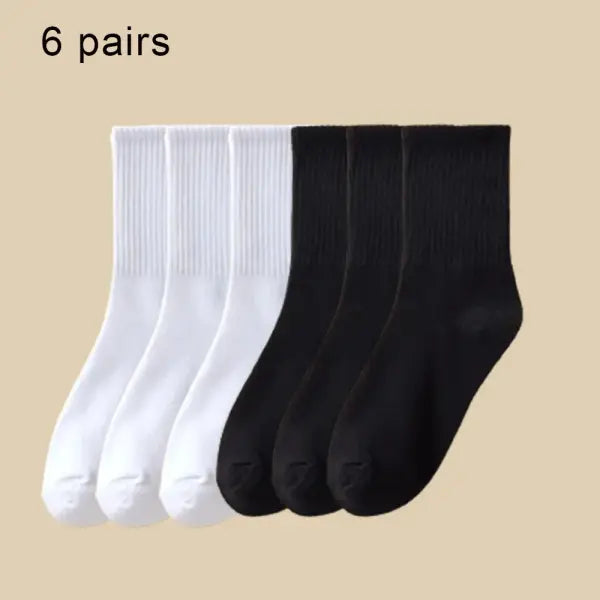 6 Pairs Women and Men Solid Colour Crew Socks 6pcs Mid Tube - 6 Pairs B / One Size