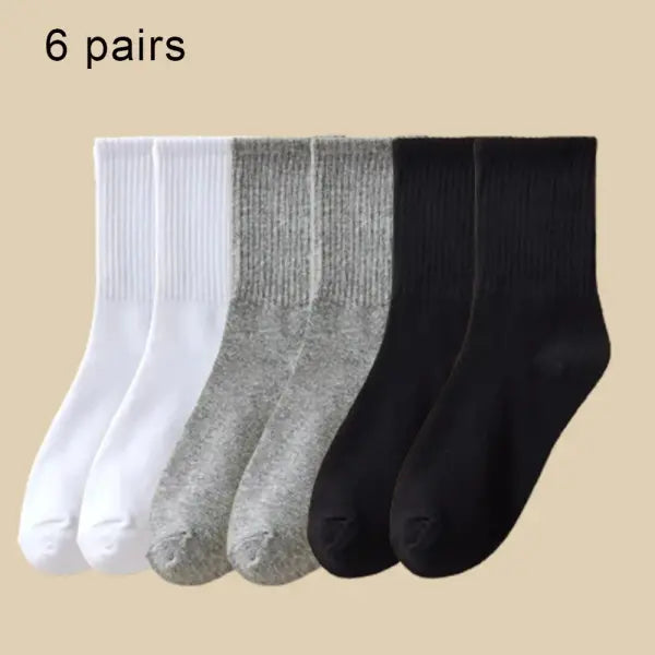 6 Pairs Women and Men Solid Colour Crew Socks 6pcs Mid Tube - 6 Pairs B / One Size