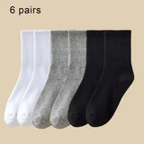 6 Pairs Women and Men Solid Colour Crew Socks 6pcs Mid Tube - 6 Pairs B / One Size