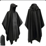 Military Raincoat Rain Poncho Waterproof Camping Tent - Black - Pocket style