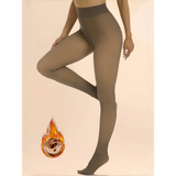 300g Warm Fleece Lined Tights Women Winter Thermal Sexy Tights Wool Fake Translucent Pantyhose Stockings - Coffee
