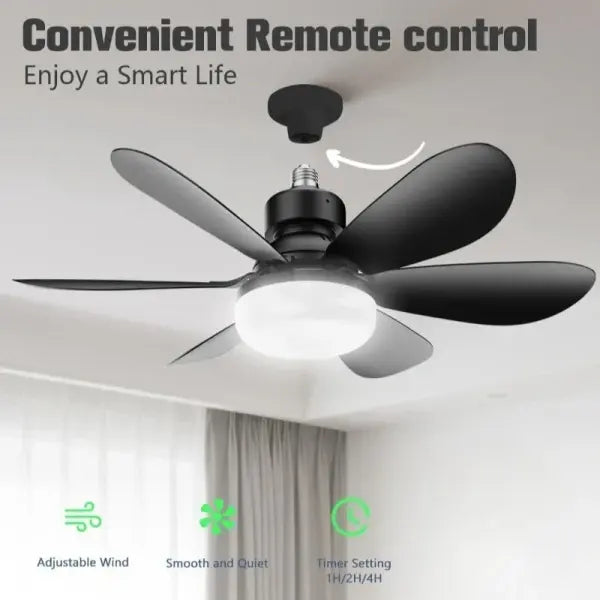 30W Ceiling Fan Light E27 with Remote LED Dimming Function Suitable for Living Room Study and Home use 85-265V - black