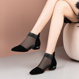 Soft Leather Flat Heel Net Boots Women''s Hollow Flat Bottom Sandals