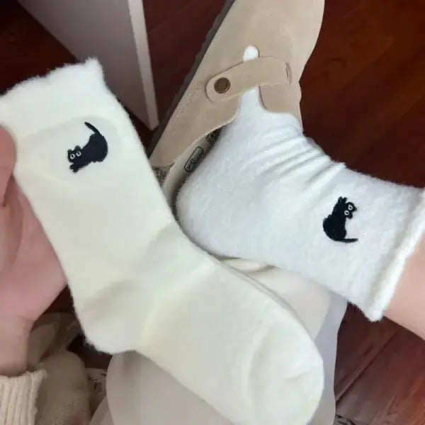 Pairs Cute Cat Fluffy Mink Velvet Socks Warm Plush Autumn Winter